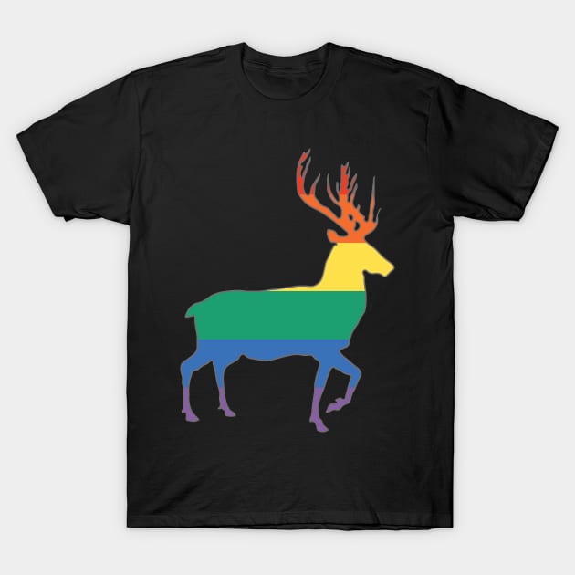 Rainbow Pride Flag Stag Silhouette T-Shirt by MacPean